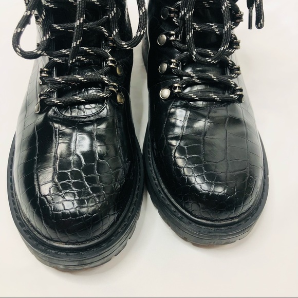 PrettyLittleThing Black Croc Hiker Boot - Picture 6 of 9